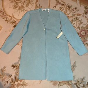 Gorgeous, pastel aqua, long cardigan or topper by Amanda Smith size medium